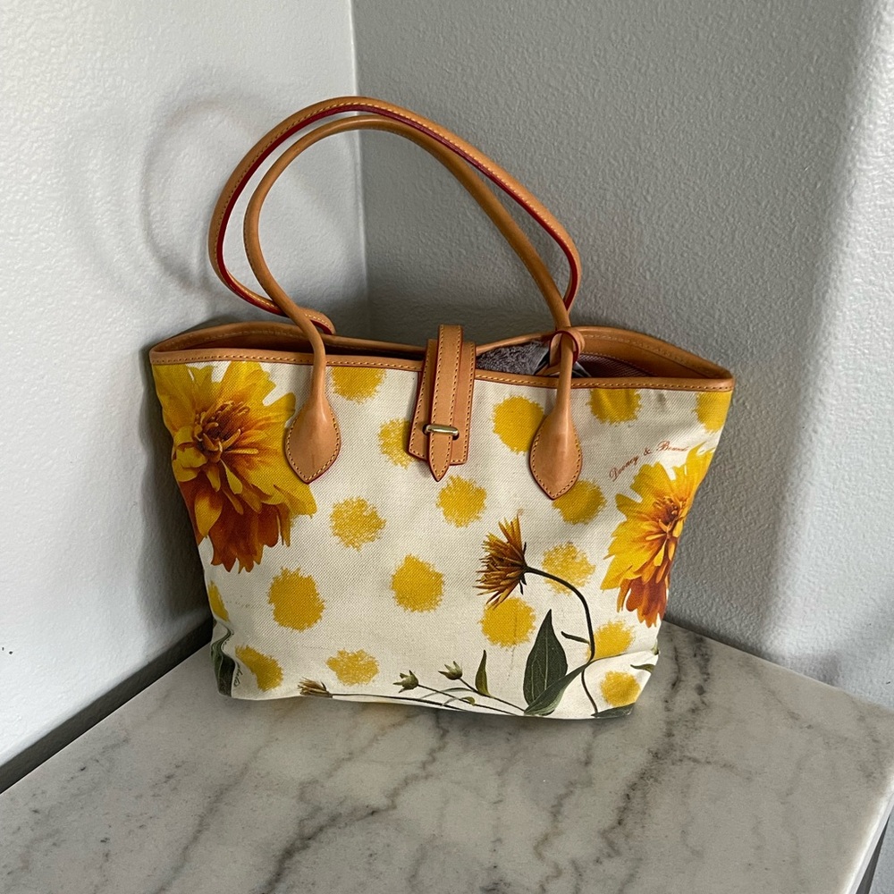 Coach Floral Canvas Tote Bag - Yellow and Tan